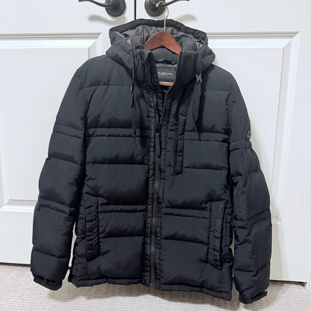 Marc New York - Mens Black Heavy Winter Down Puffer Coat with Removable Hood - M